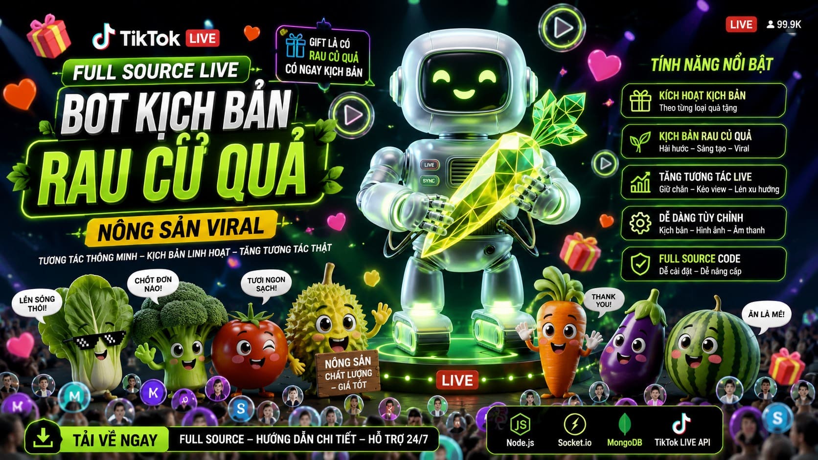Bot Kịch Bản Rau Củ Quả – AI Viết Content Nông Sản Viral, TikTok Shop & Affiliate