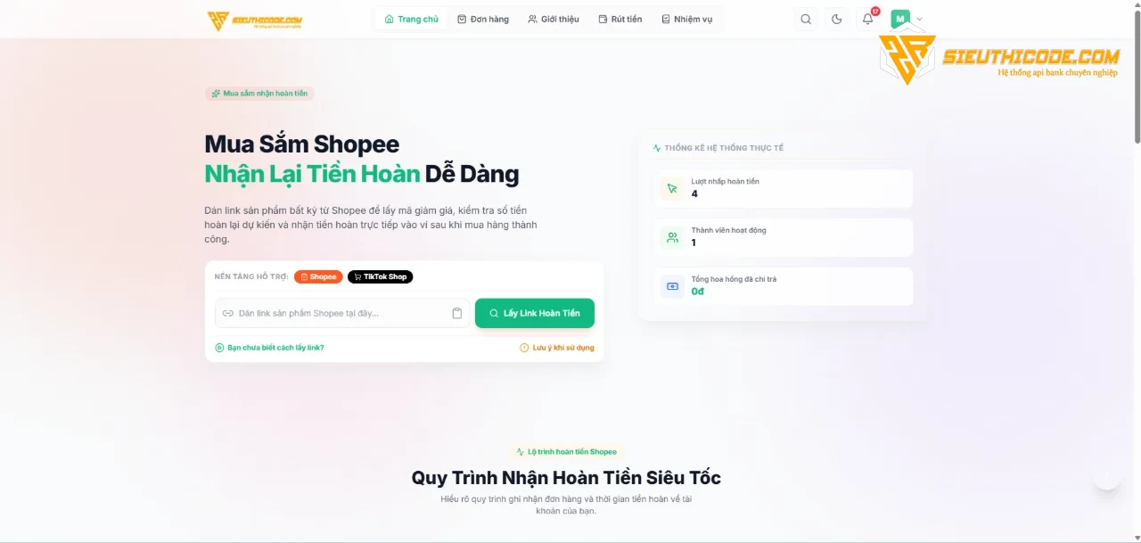 [CASHBACK] Tạo website hoàn tiền Shopee, ShopeeFood, Tiktok, Lazada tự động