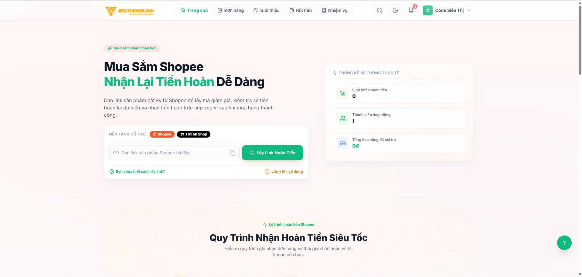 [CASHBACK] Tạo website hoàn tiền Shopee, TikTok Shop, Lazada tự động