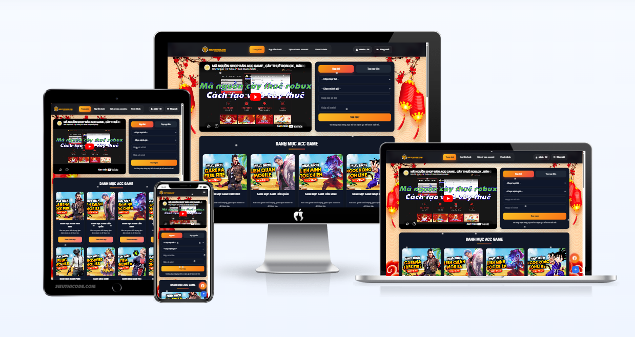 MÃ NGUỒN SHOP GAME, CÀY THUÊ CÓ NẠP AUTO