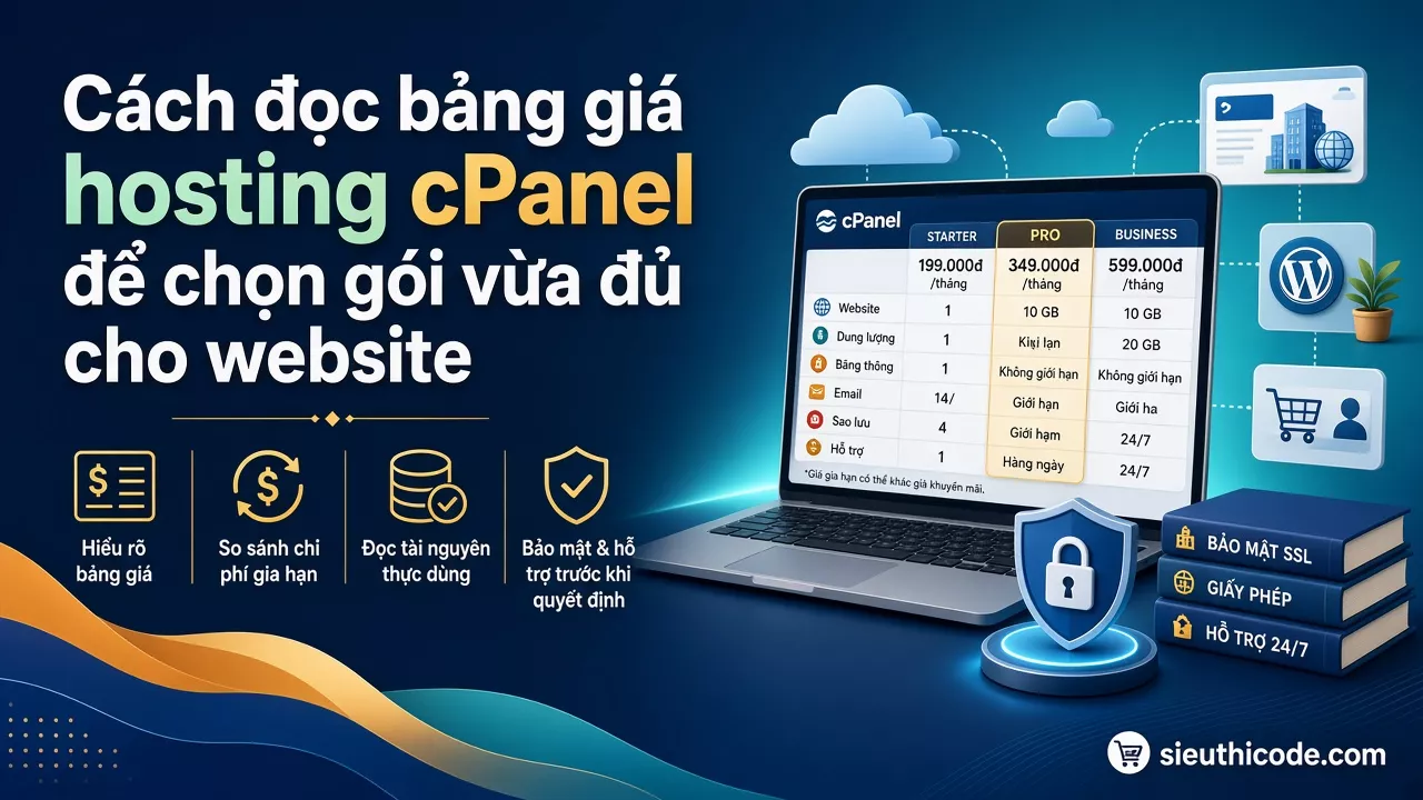 Cách đọc bảng giá hosting cPanel để chọn gói vừa đủ cho website