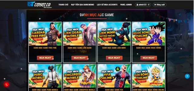 Mã nguồn shop game liên quân, free fire, đủ mọi loại acc