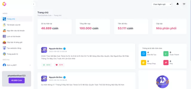 Mã nguồn trumsubsale.com  code website dịch vụ tăng like,sub tạo web con auto ngòn tăng like sub rẻ