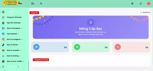 Code đặt đơn dịch vụ mạng xã hội, có nạp tiền tự động