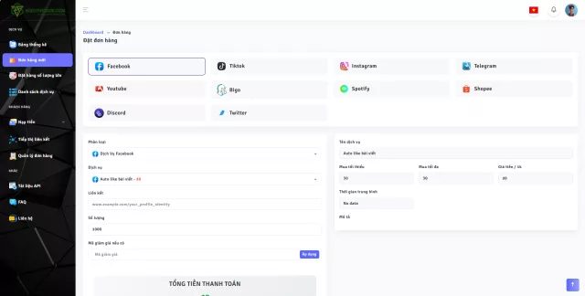 Website bán tương tác mạng xã hội tự động smm