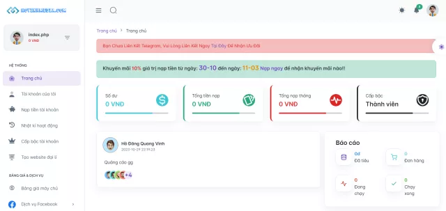 website đặt đơn dịch vụ mạng xã hội, có nạp tiền tự động